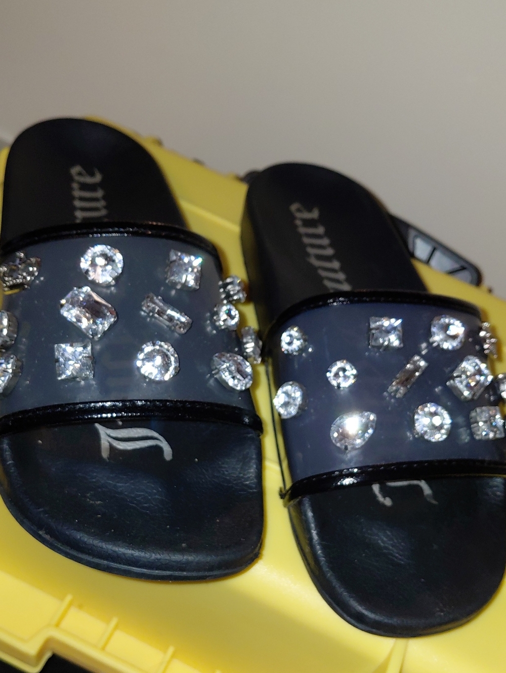Juicy Couture Black Jeweled Slide Sandals